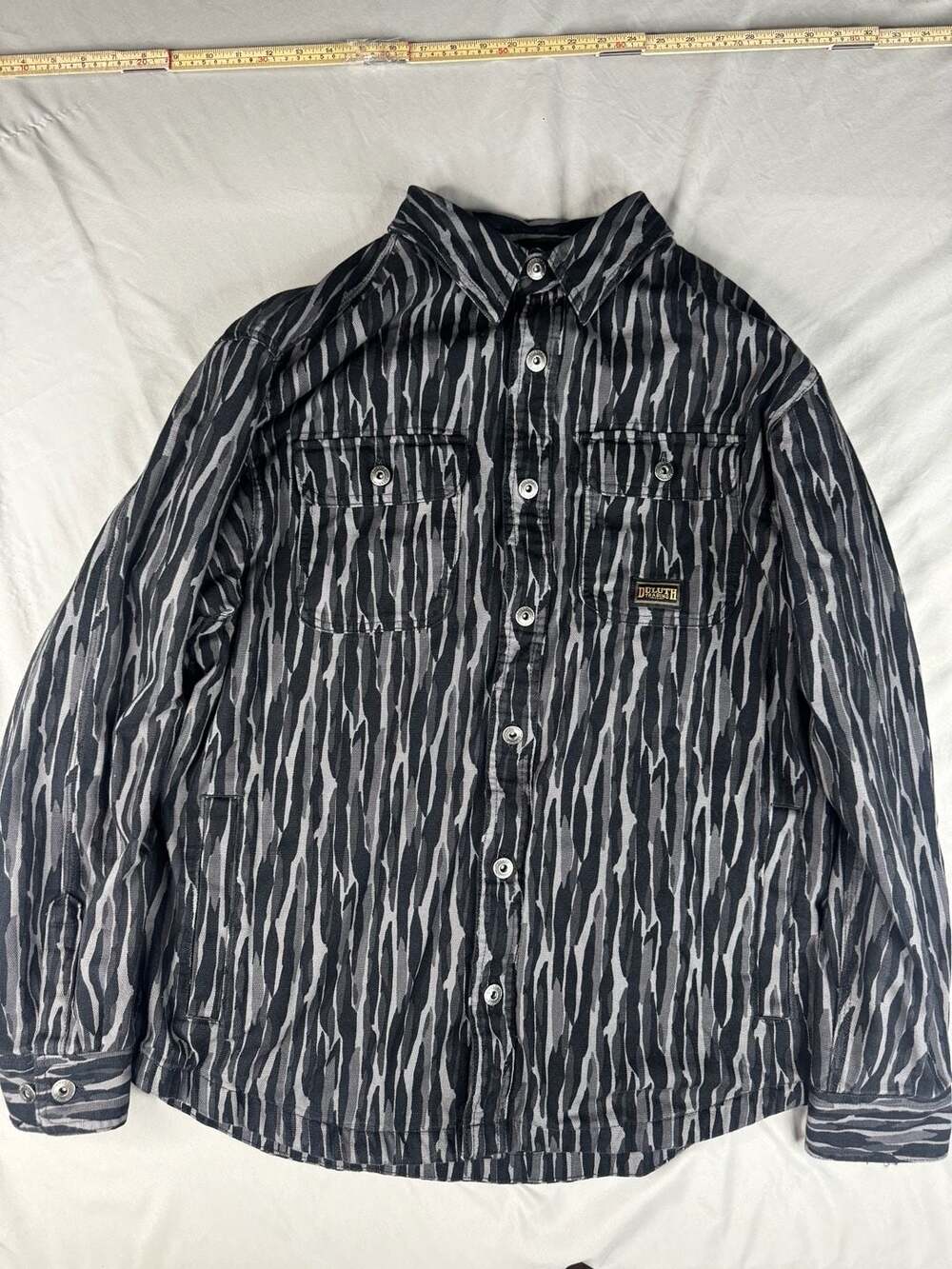 Duluth Trading Fire Hose Shirt Jacket L Black Gray Stripe